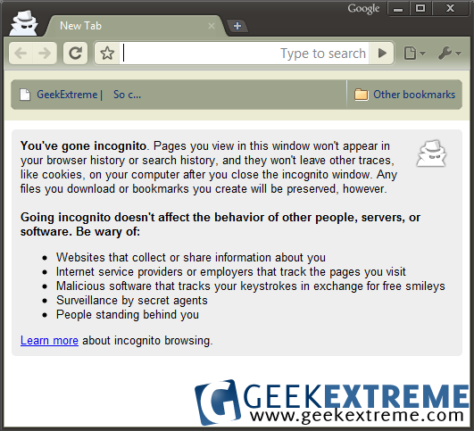 Google chrome incognito screenshot