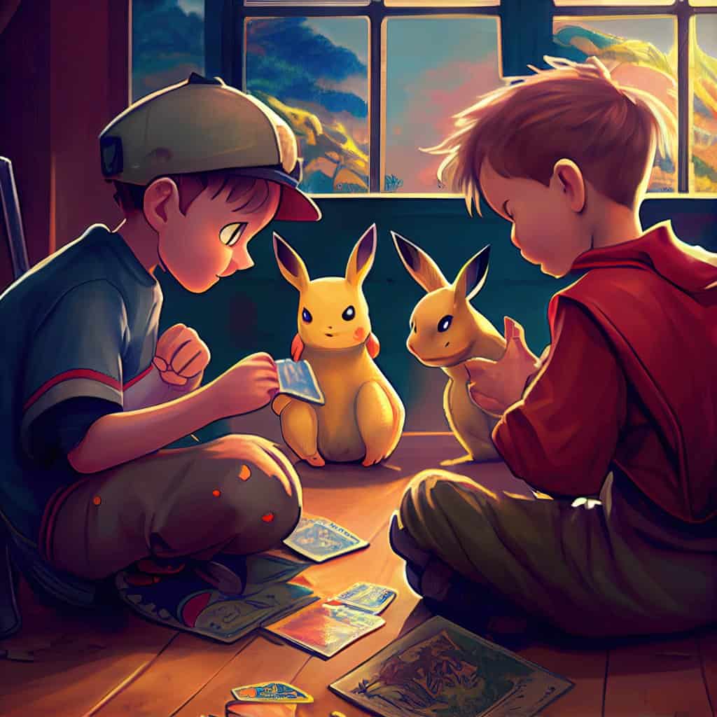 nerds playing pokemon cards