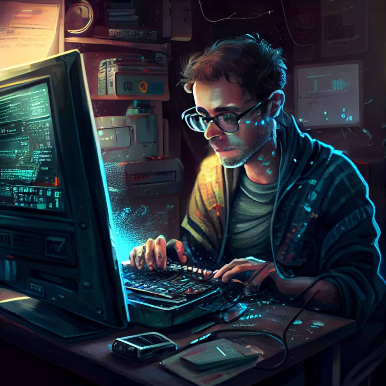 nerd programming on a computer