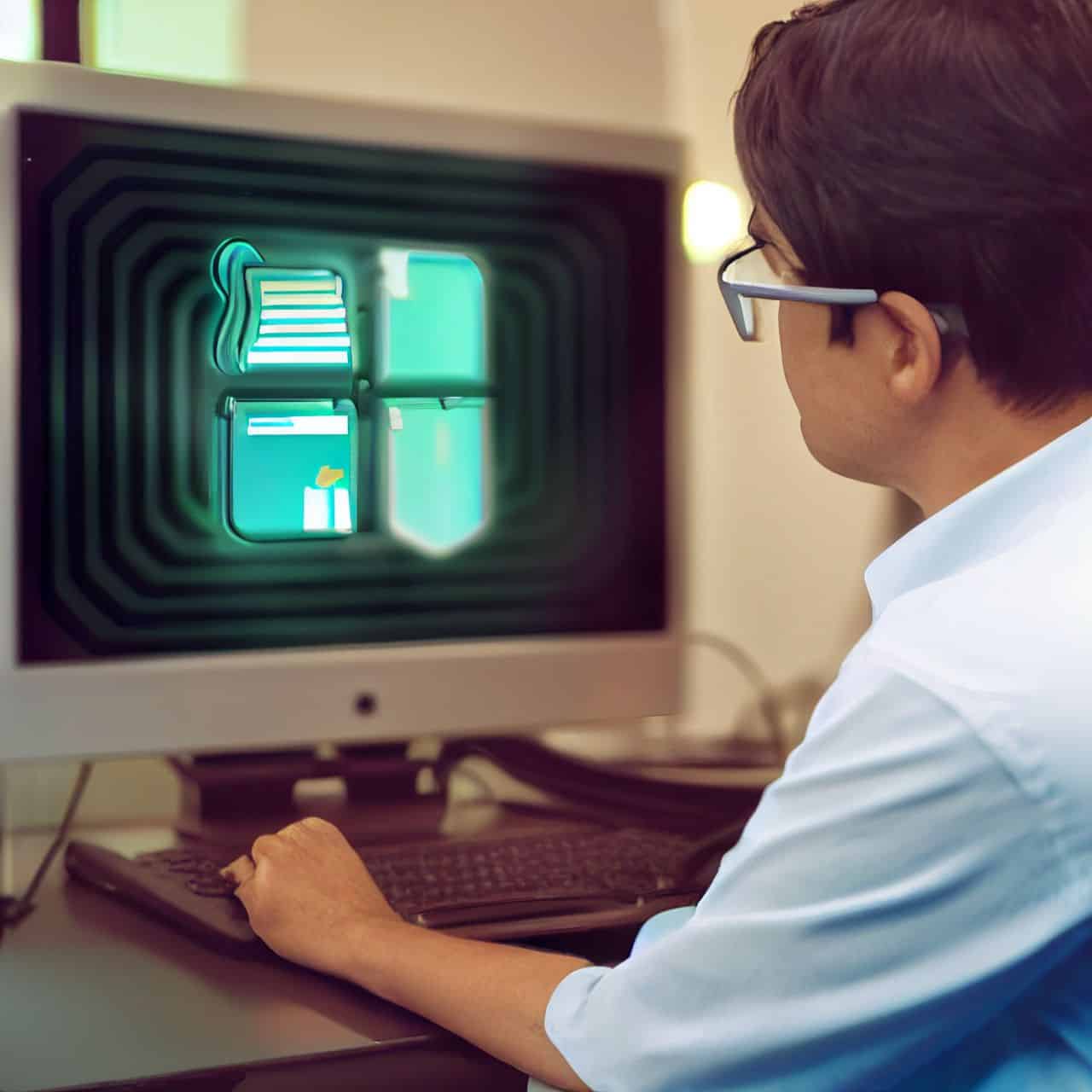 a man looking at antivirus software