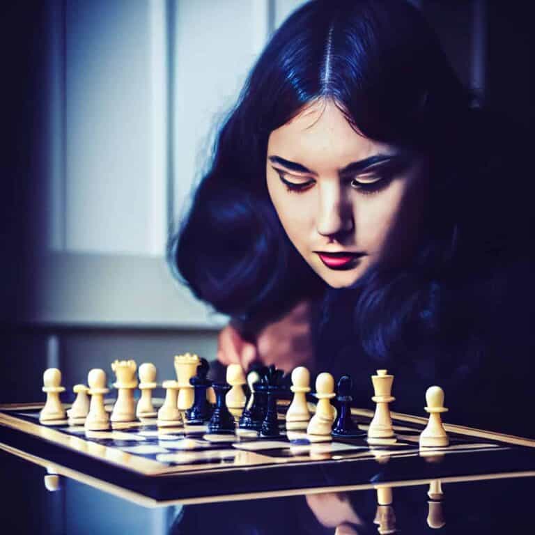 a beautiful woman playing chess