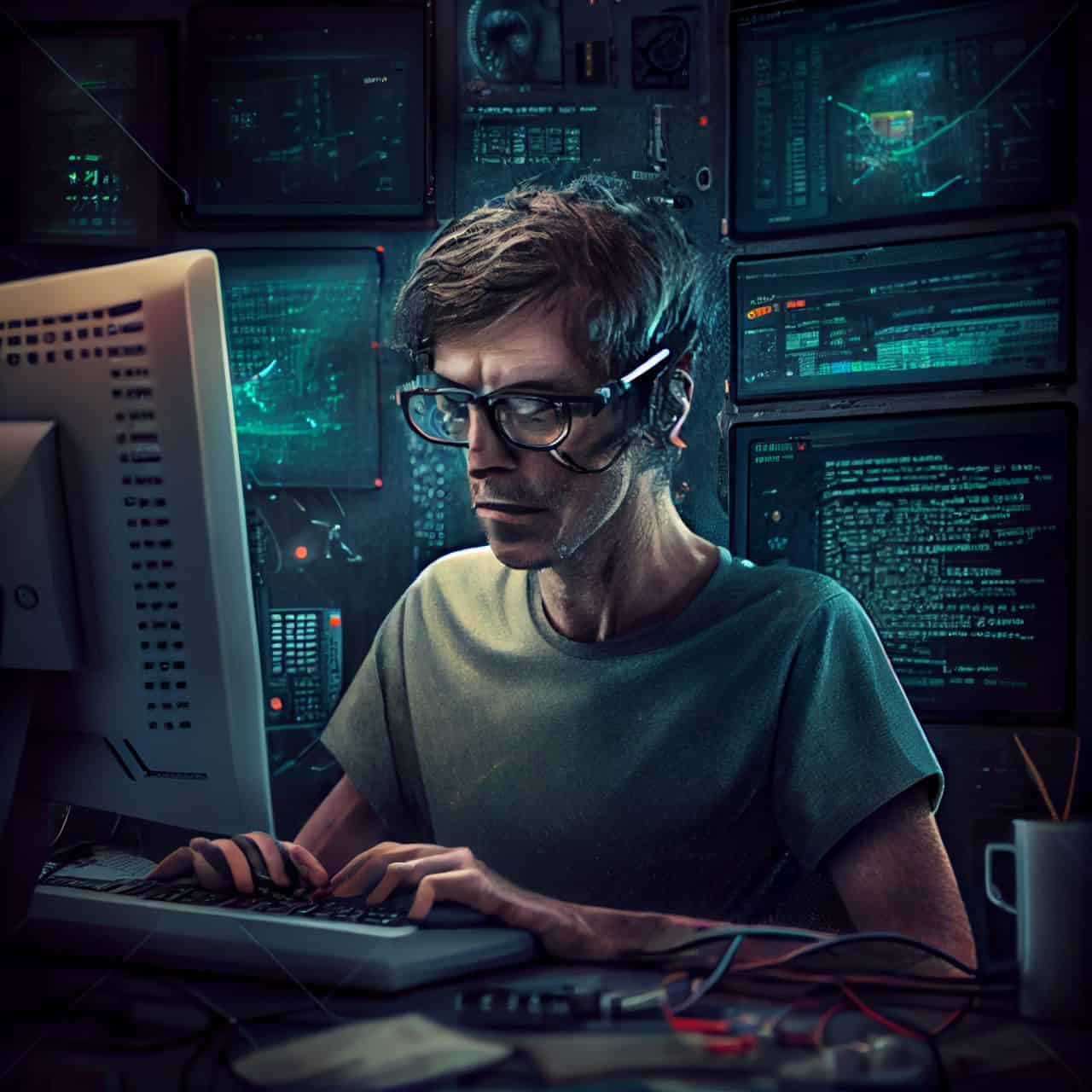 a man programming at his computer