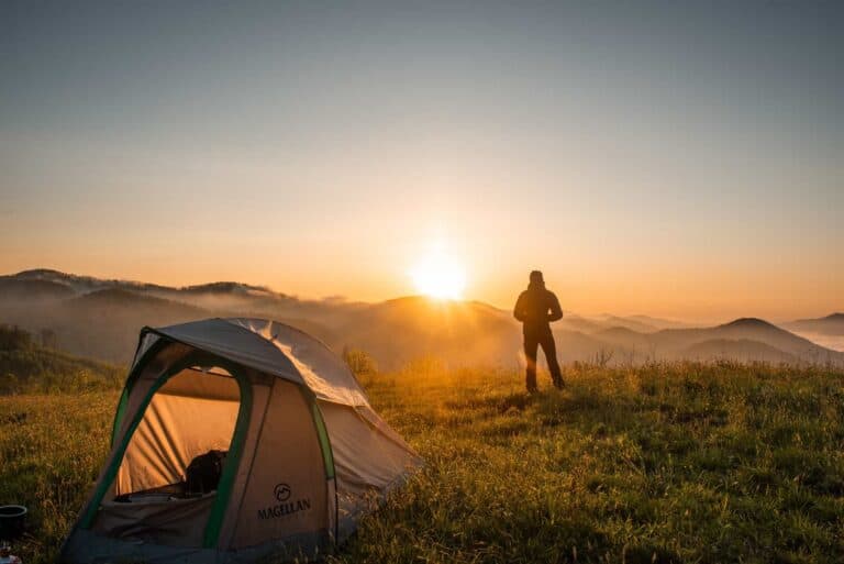 camping tent at sunrise