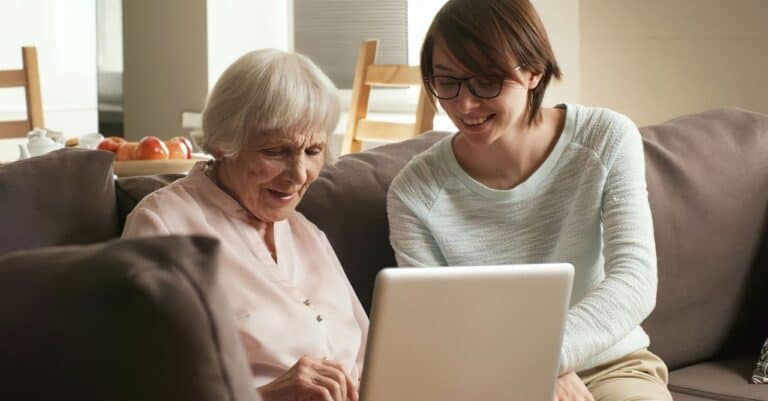 old mother using computer