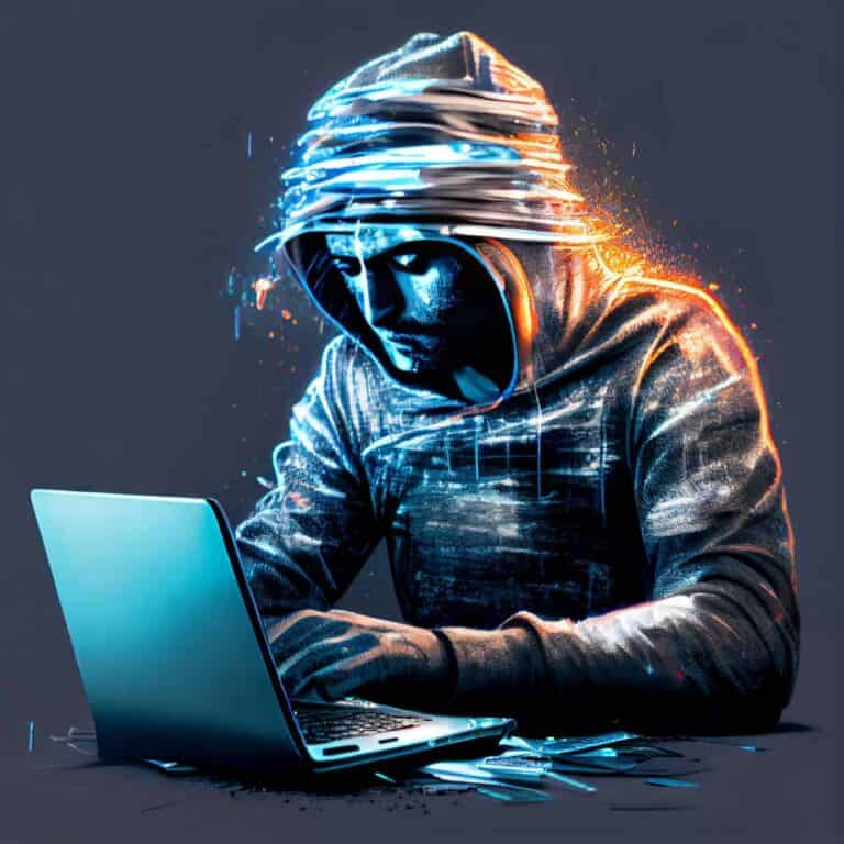 a computer user with a tinfoil hat