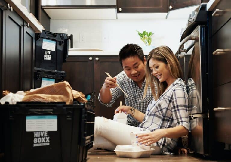 Asian couple moving 1 bedroom apartment