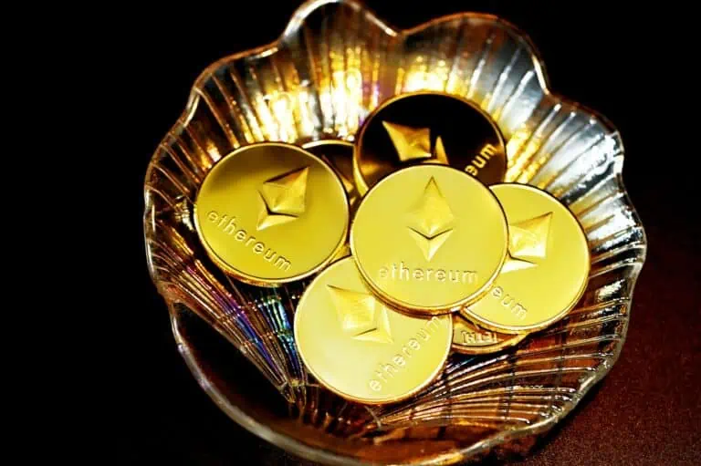 Ether Ethereum Gold Coins in Dish