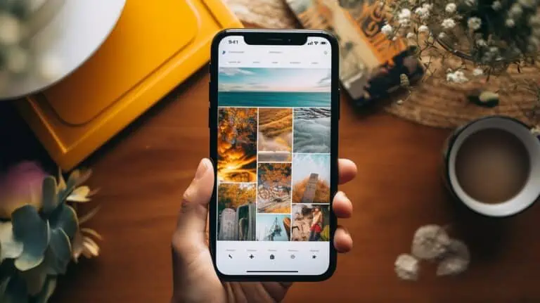 holding phone with instagram