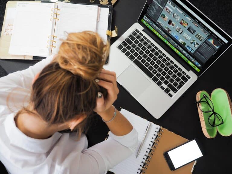 frustrated woman by laptop
