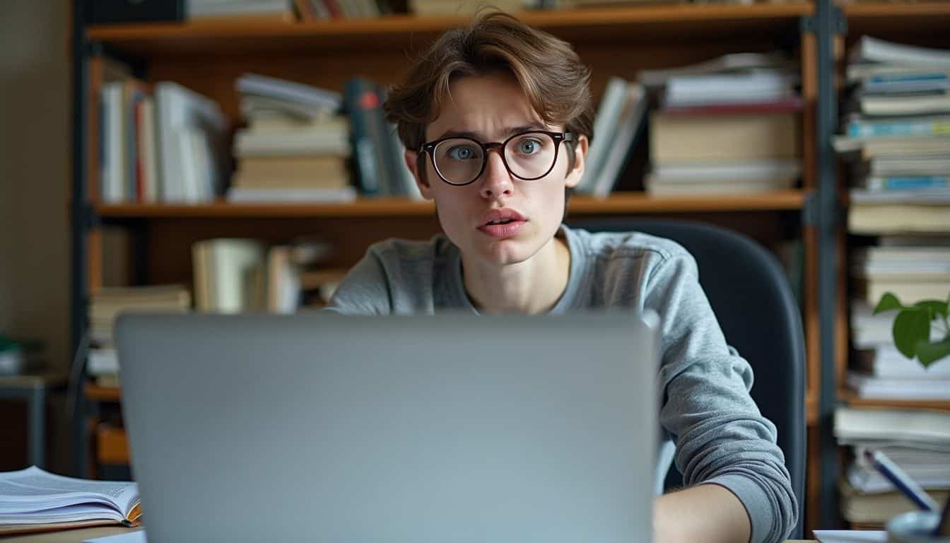 A mid-30s person at a cluttered desk, using an AI summarization tool on their laptop. A mid-30s person at a cluttered desk, using an AI summarization tool on their laptop.