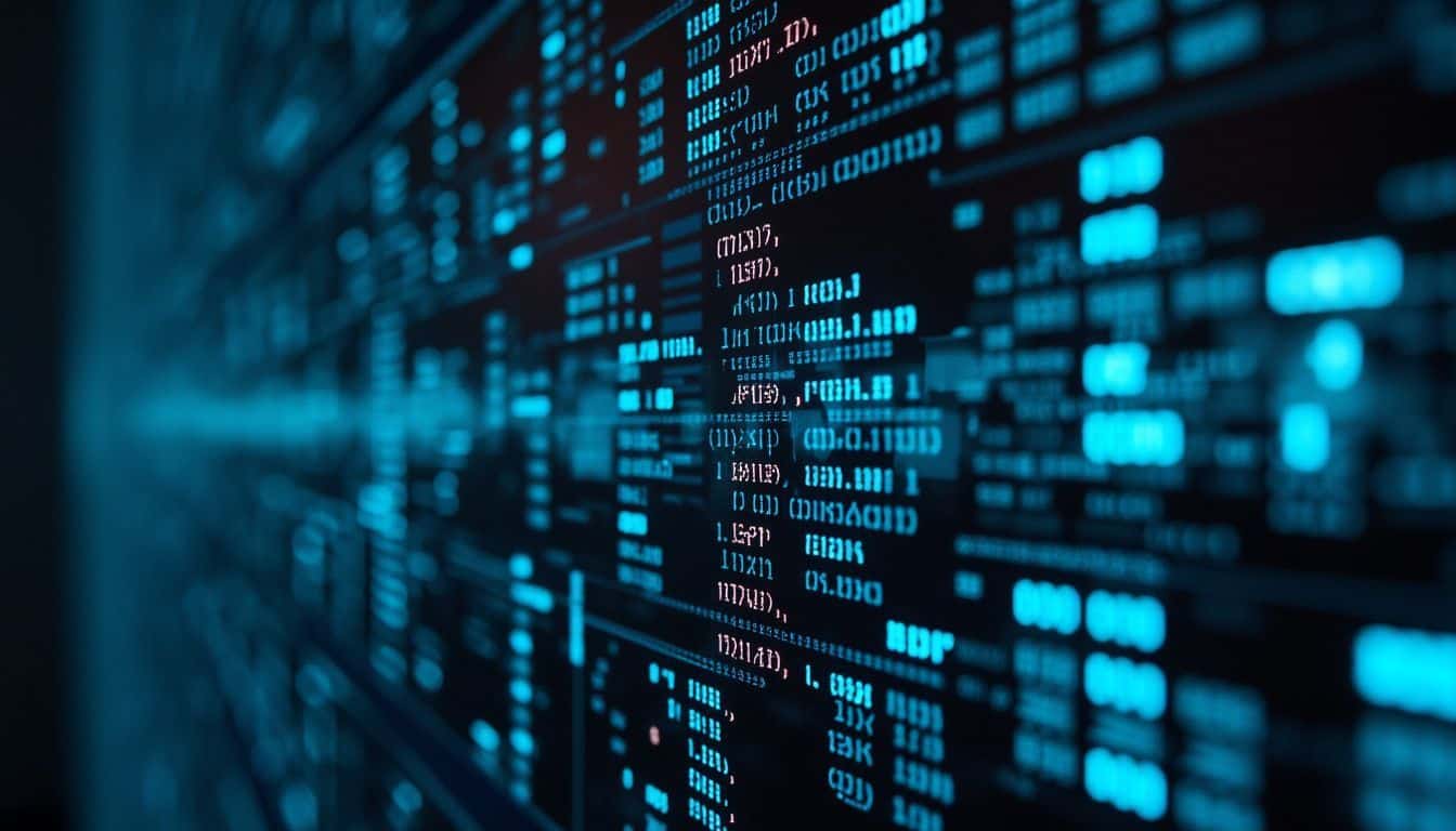 An abstract digital design illustrating data masking with scrambled numbers and letters.