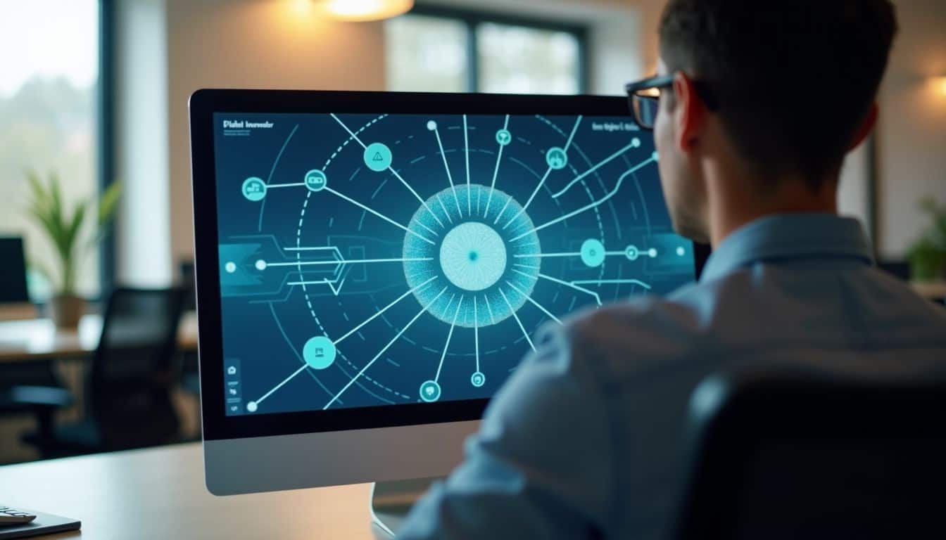 A modern office with a focus on data transparency and sleek design.