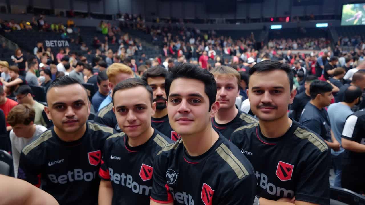 Professional Dota 2 players preparing for The International 2024 tournament.