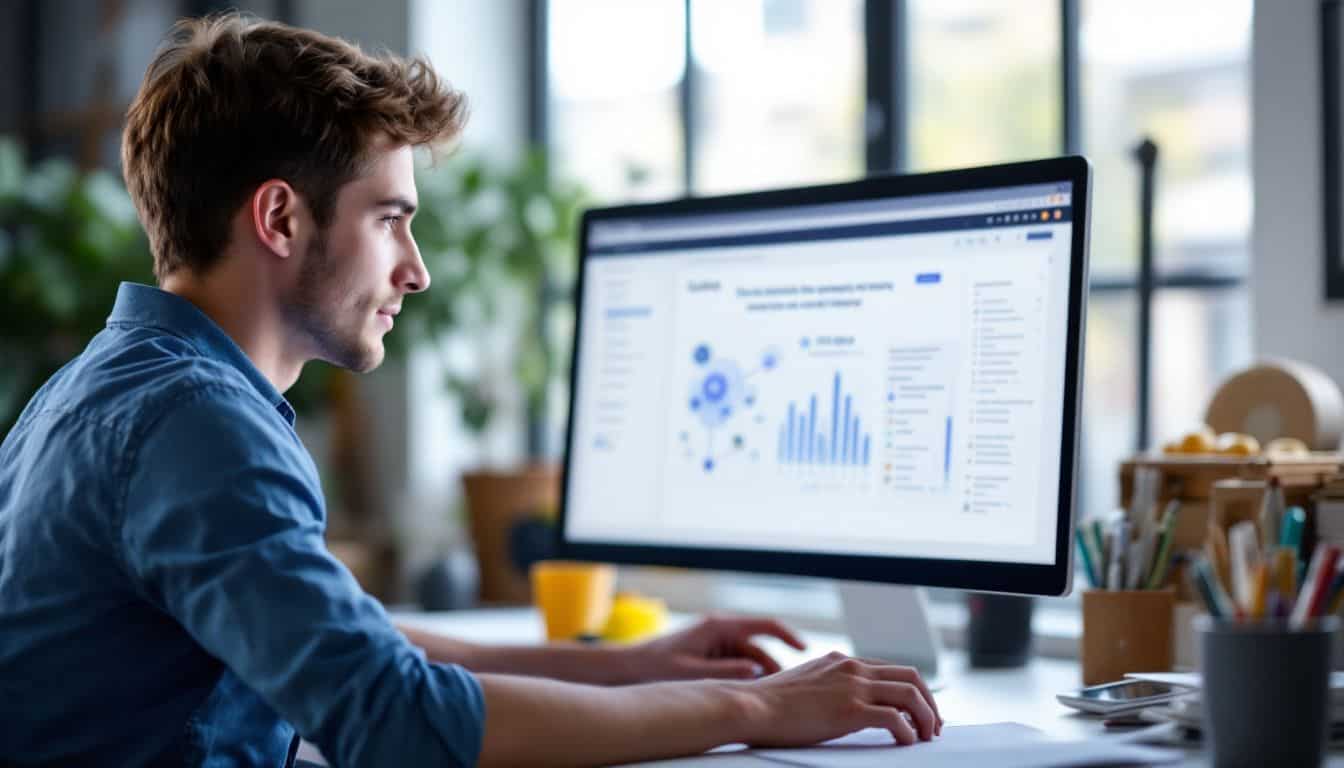 A young adult in a modern office focused on Solana's blockchain. A young adult in a modern office focused on Solana's blockchain.