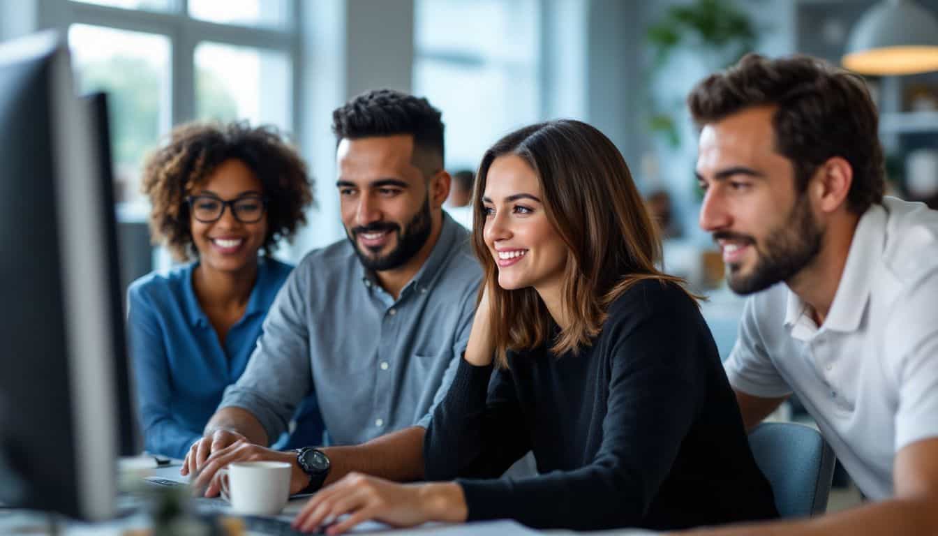 A diverse group of professionals in an office exploring Solana's quick transaction capabilities. A diverse group of professionals in an office exploring Solana's quick transaction capabilities.