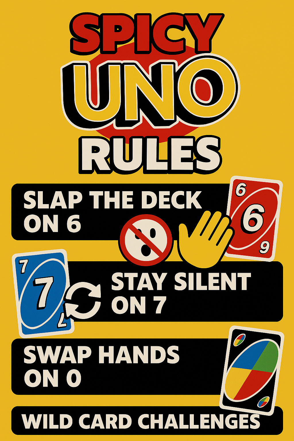 A diverse group of friends playing Spicy Uno game together. Spicy Uno Rules 2
