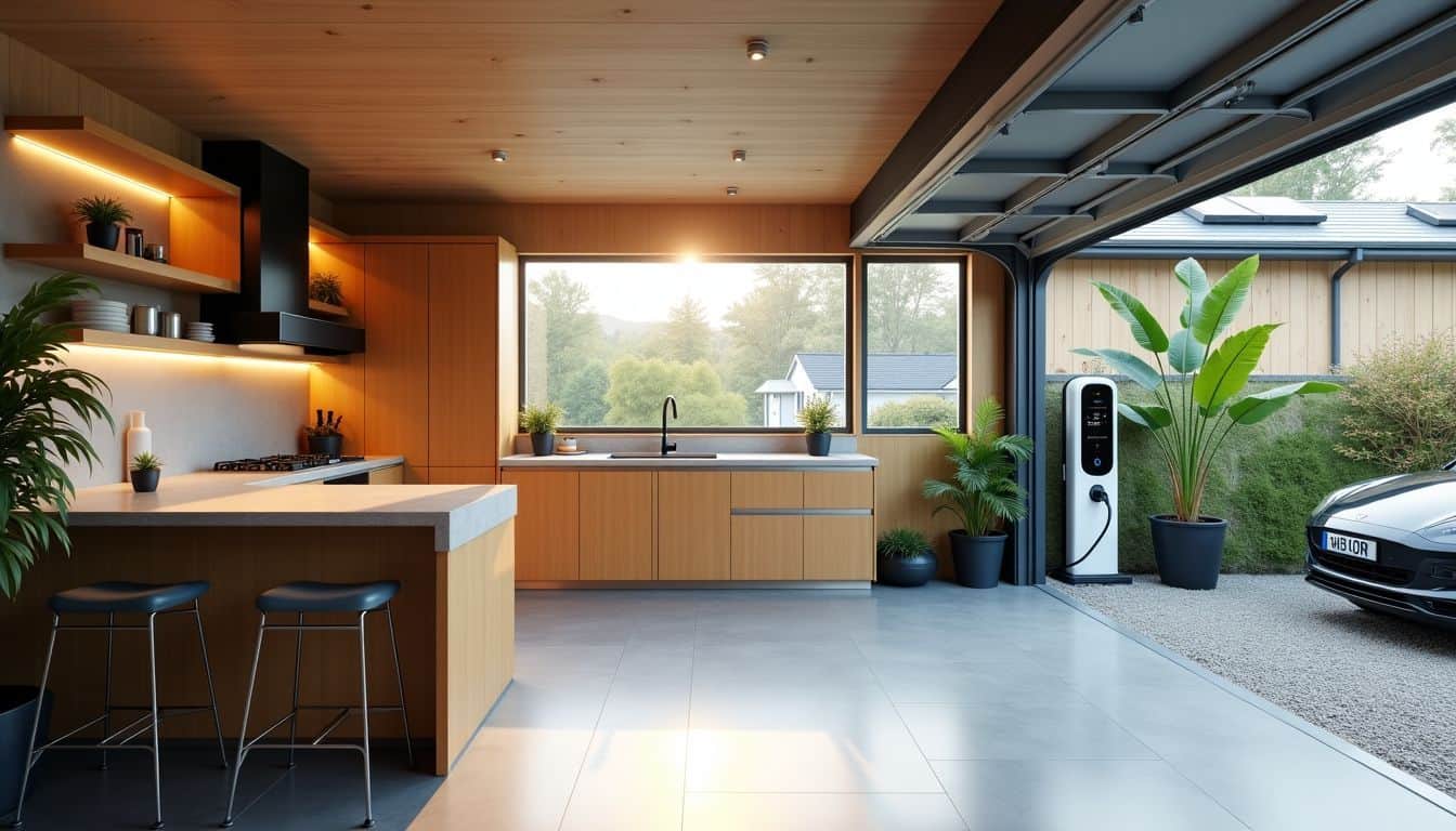 A modern, energy-efficient compact home with smart technology and sustainable features. A modern, energy-efficient compact home with smart technology and sustainable features.