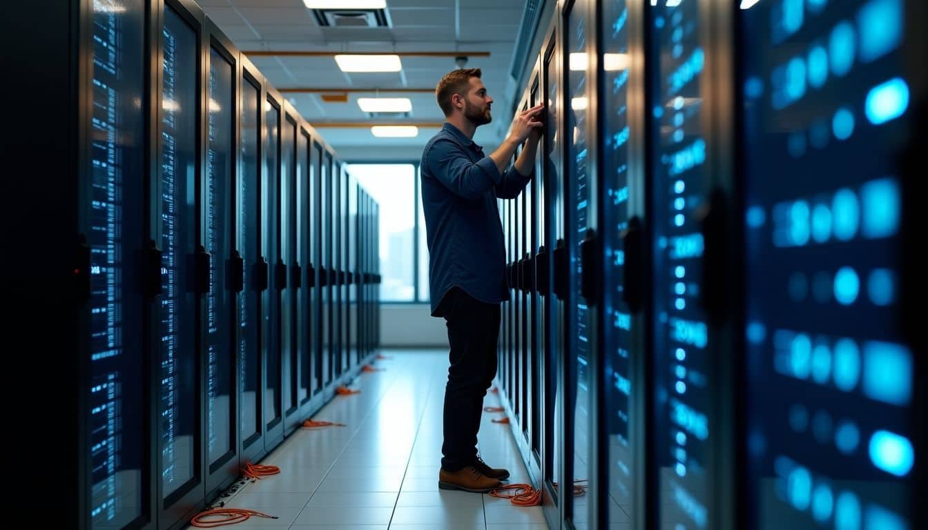 A data center undergoing modernization with new hardware and virtual machines. A data center undergoing modernization with new hardware and virtual machines.