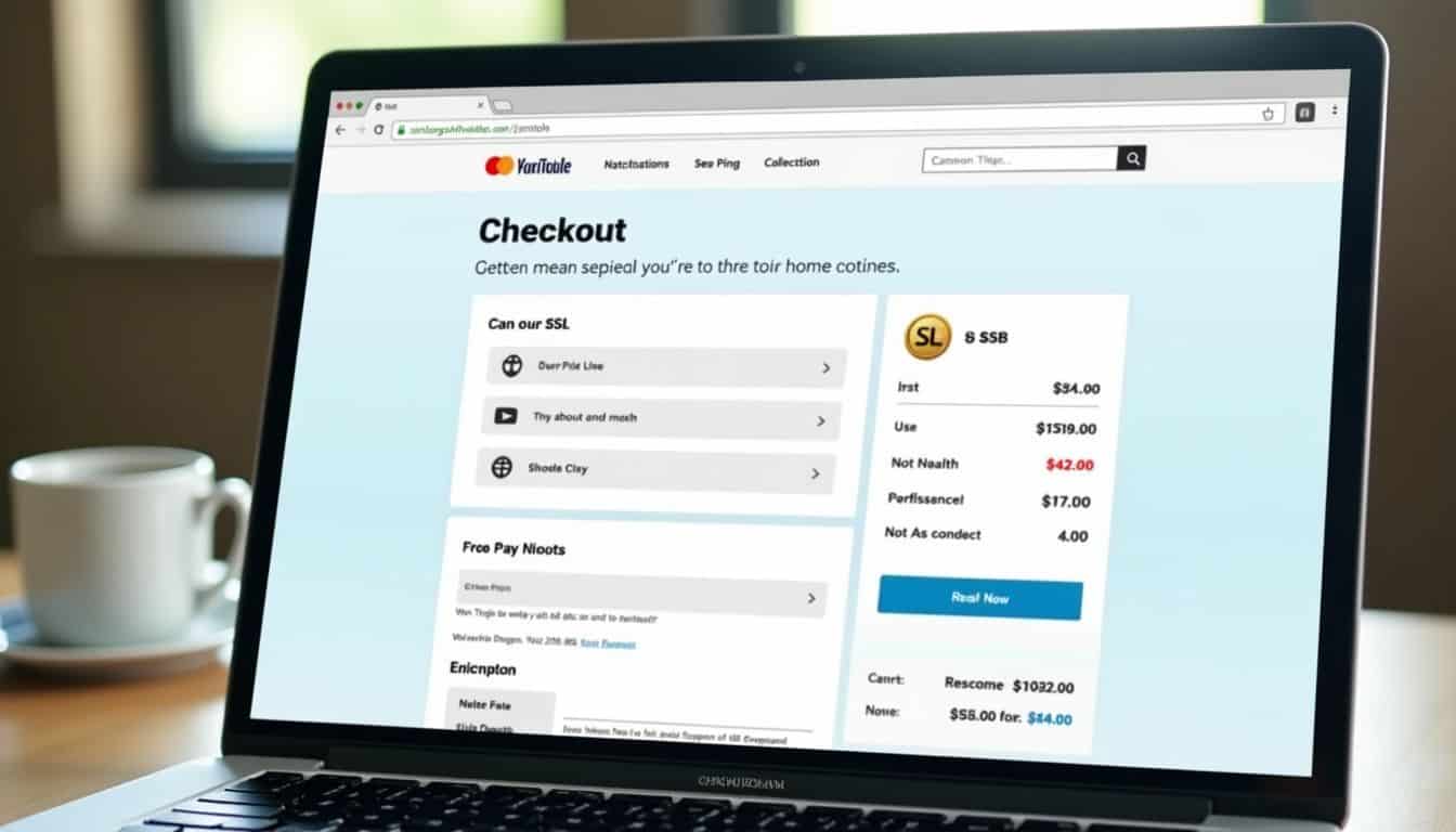 A modern e-commerce checkout page with user-friendly design and secure payment options. A modern e-commerce checkout page with user-friendly design and secure payment options.