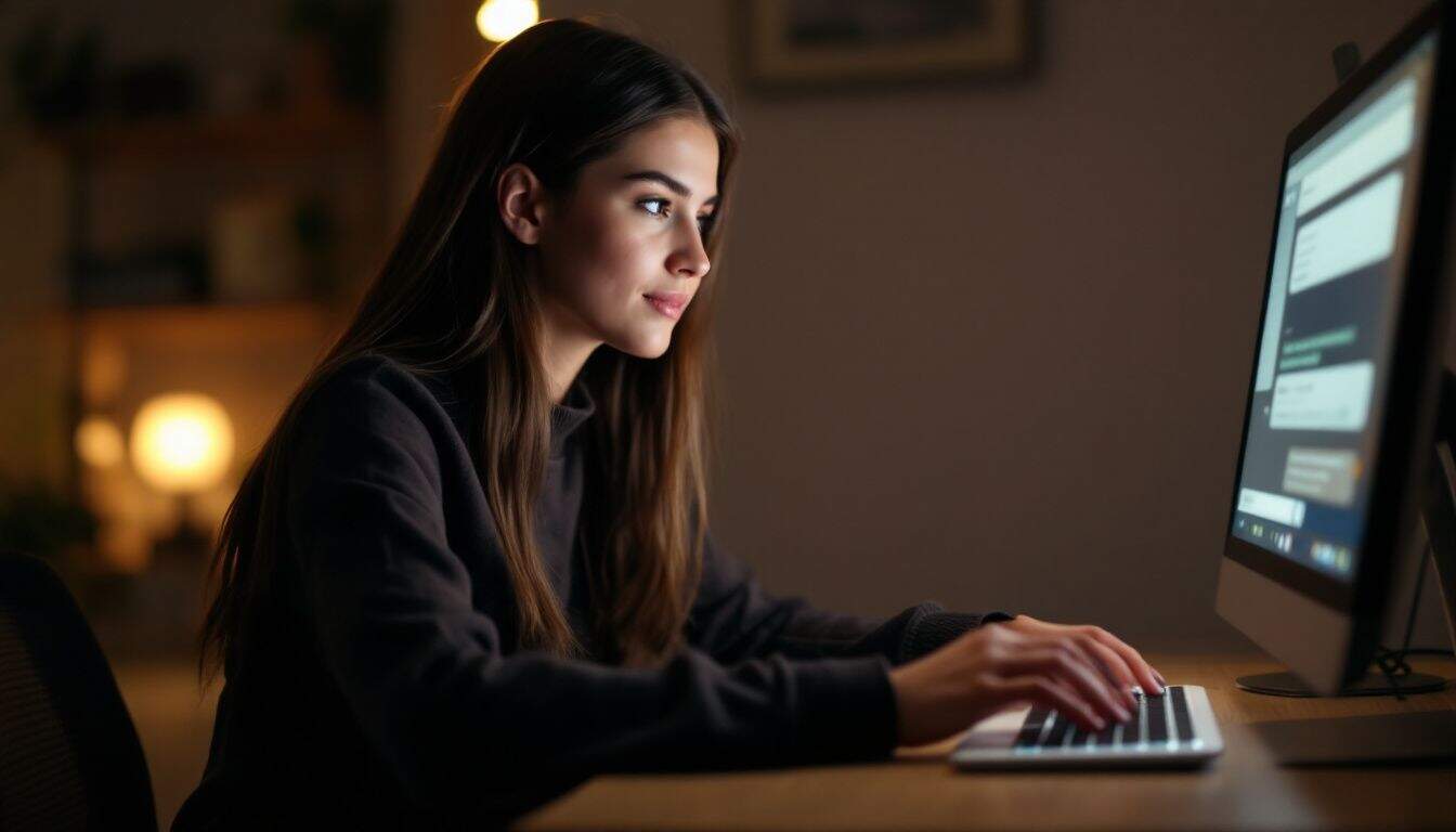 A young woman communicates with fans on OnlyFans using a chatbot. A young woman communicates with fans on OnlyFans using a chatbot.