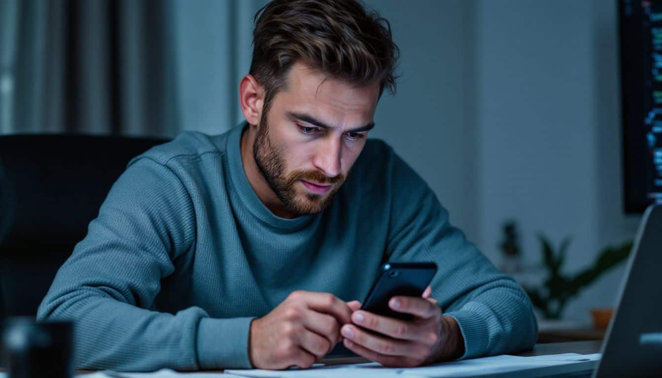 A person using Signal app to send encrypted messages in home office. A person using Signal app to send encrypted messages in home office.