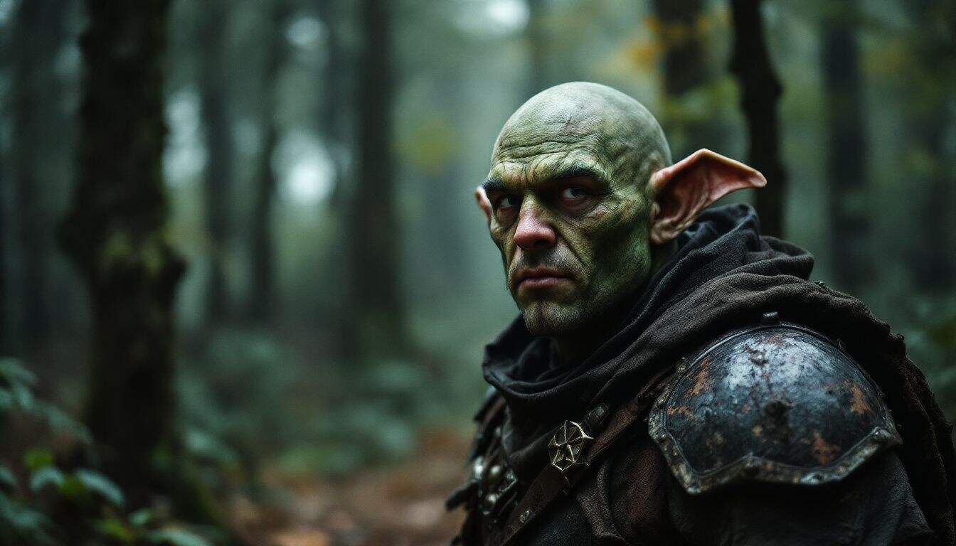 A man in his mid-20s wearing a full-body Goblin Slayer costume.