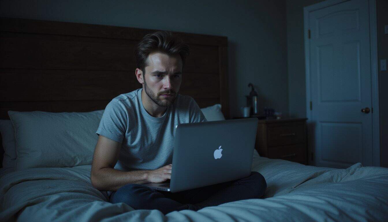 A frustrated man in his 20s plays a video game on his MacBook Pro. A frustrated man in his 20s plays a video game on his MacBook Pro.