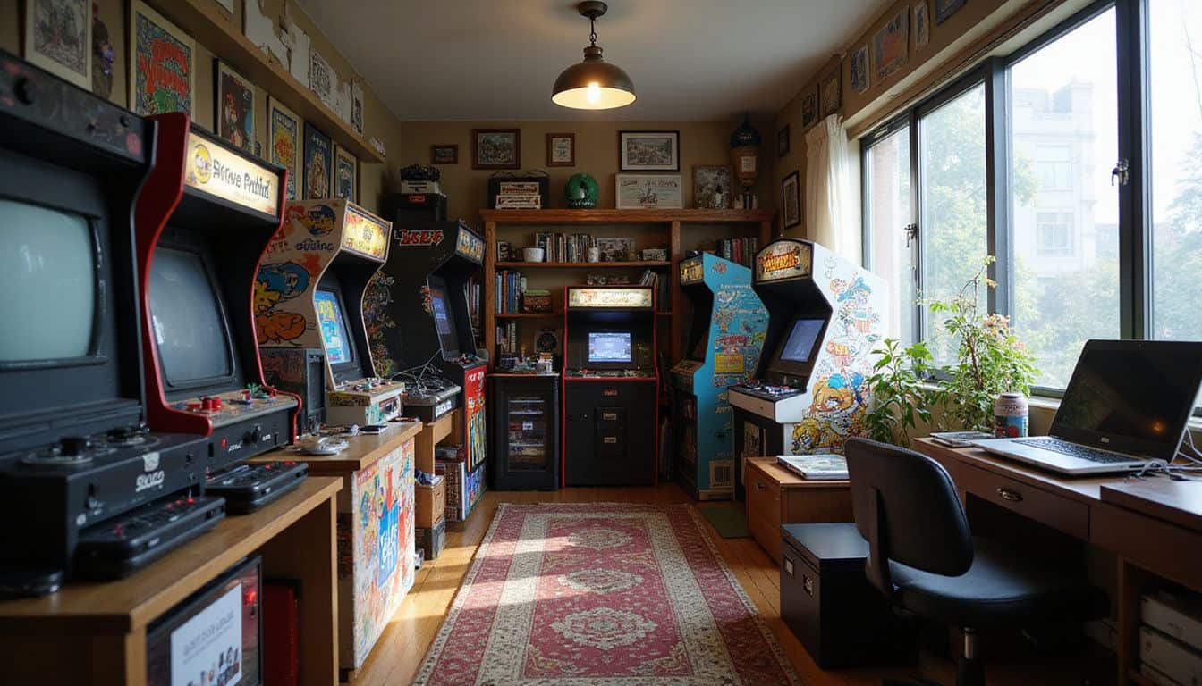 A gaming room filled with a mix of vintage and modern gaming platforms popular in Japan. A gaming room filled with a mix of vintage and modern gaming platforms popular in Japan.