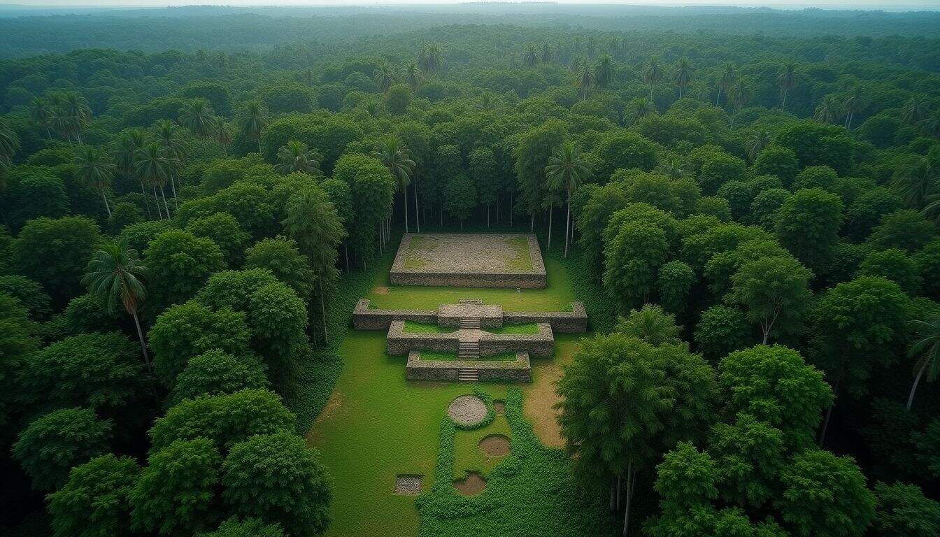 Low-quality aerial photo of dense Amazon jungle with advanced drone technology. Low-quality aerial photo of dense Amazon jungle with advanced drone technology.