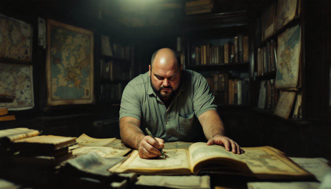 A man explores dimly lit library at Trinity College for information. A man explores dimly lit library at Trinity College for information.