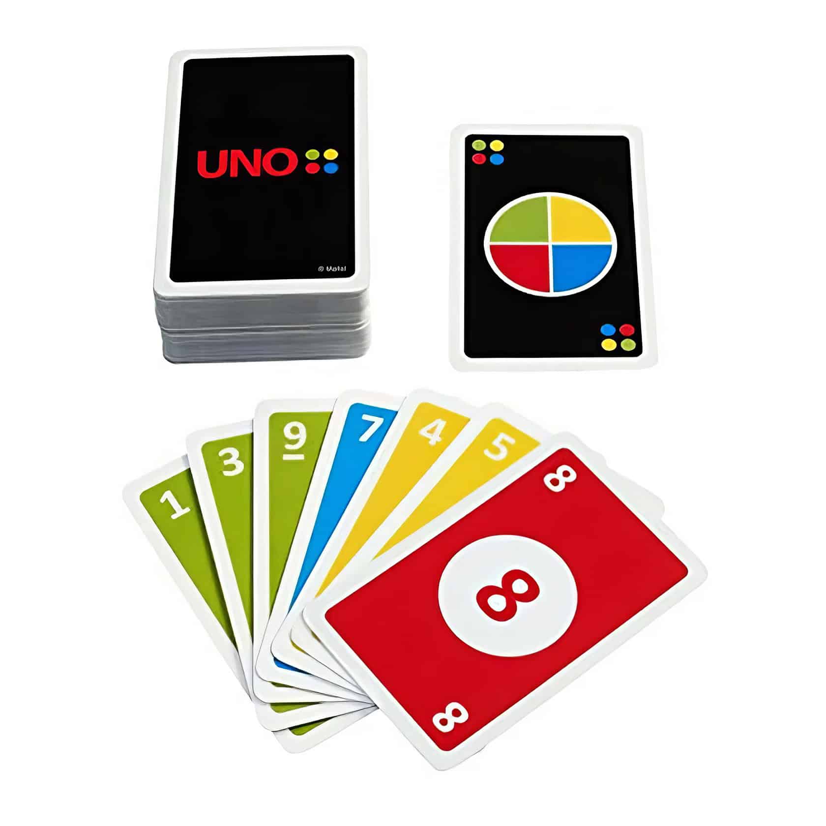 A group of young adults play Uno at a worn wooden table in a cozy living room. Uno Mod Game 1