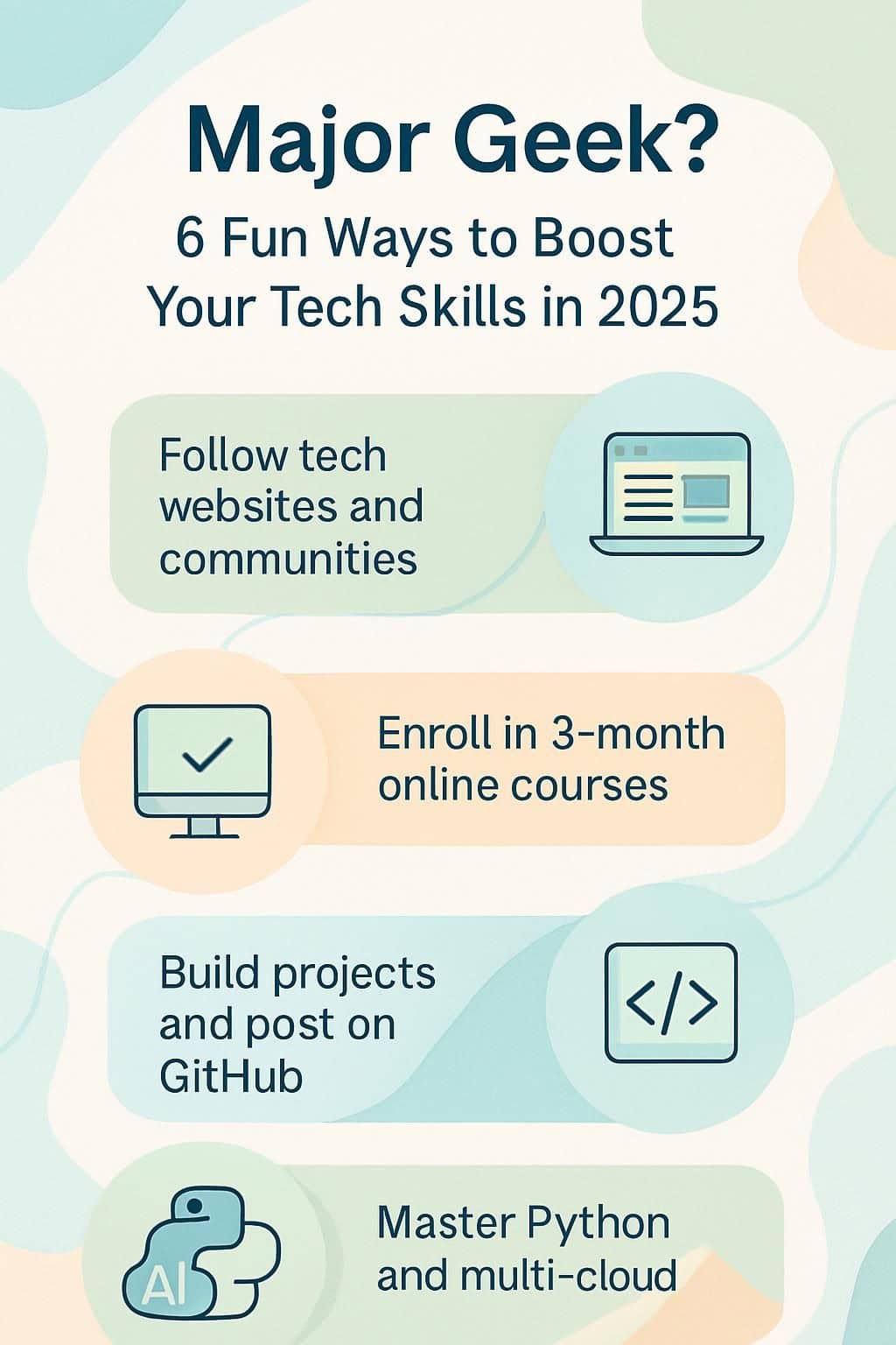 Major Geek? 6 Fun Ways to Boost Your Tech Skills in 2025 2 infographic major geek 6 fun ways to boost your tech skills in 2025 257888
