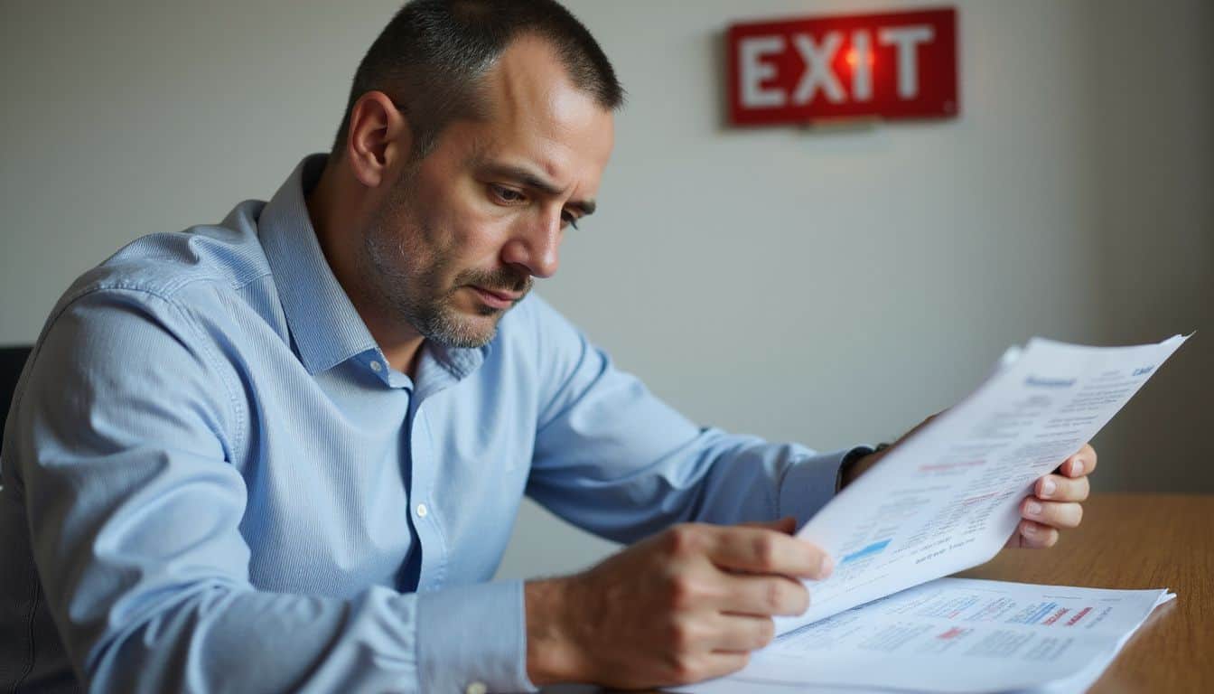 A businessman in a light blue shirt thoughtfully reviews financial documents at a polished desk, suggesting strategic planning. A businessman in a light blue shirt thoughtfully reviews financial documents at a polished desk, suggesting strategic planning.
