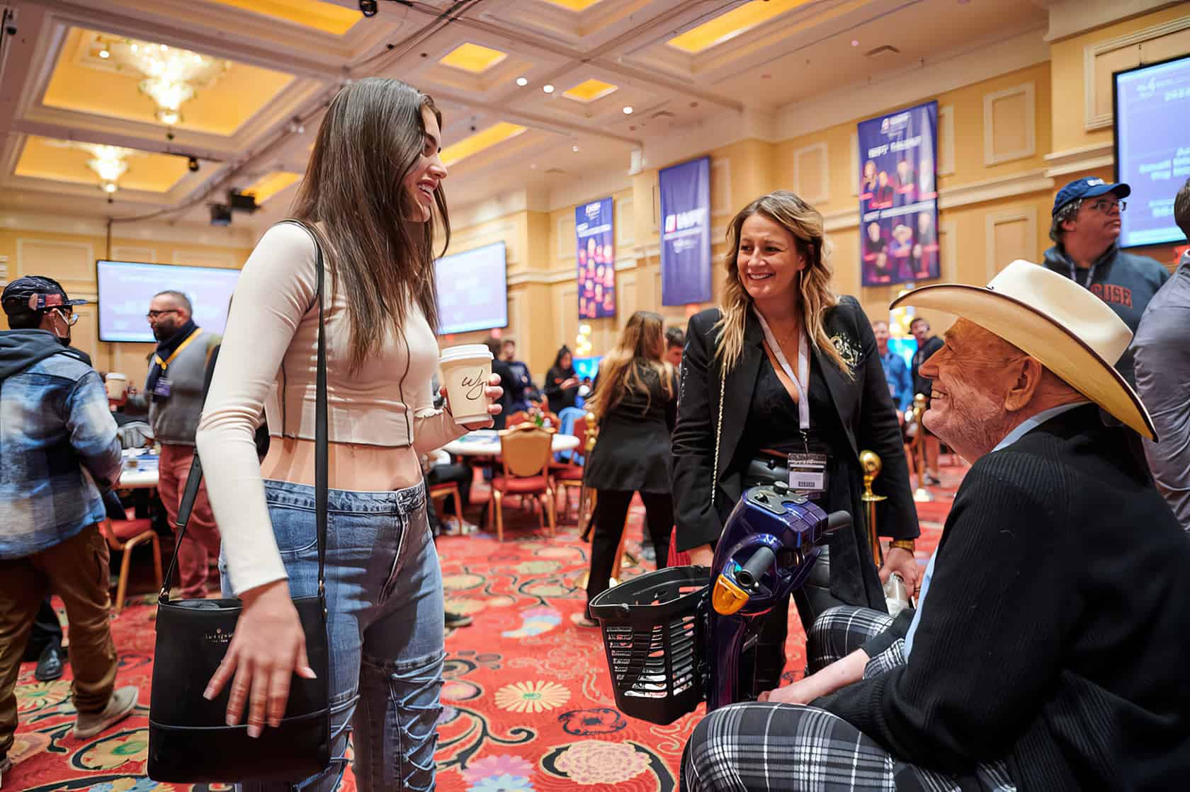 A focused woman plays chess at a worn poker table, surrounded by an intimate atmosphere and fellow players. Alexandra Botez Poker 2