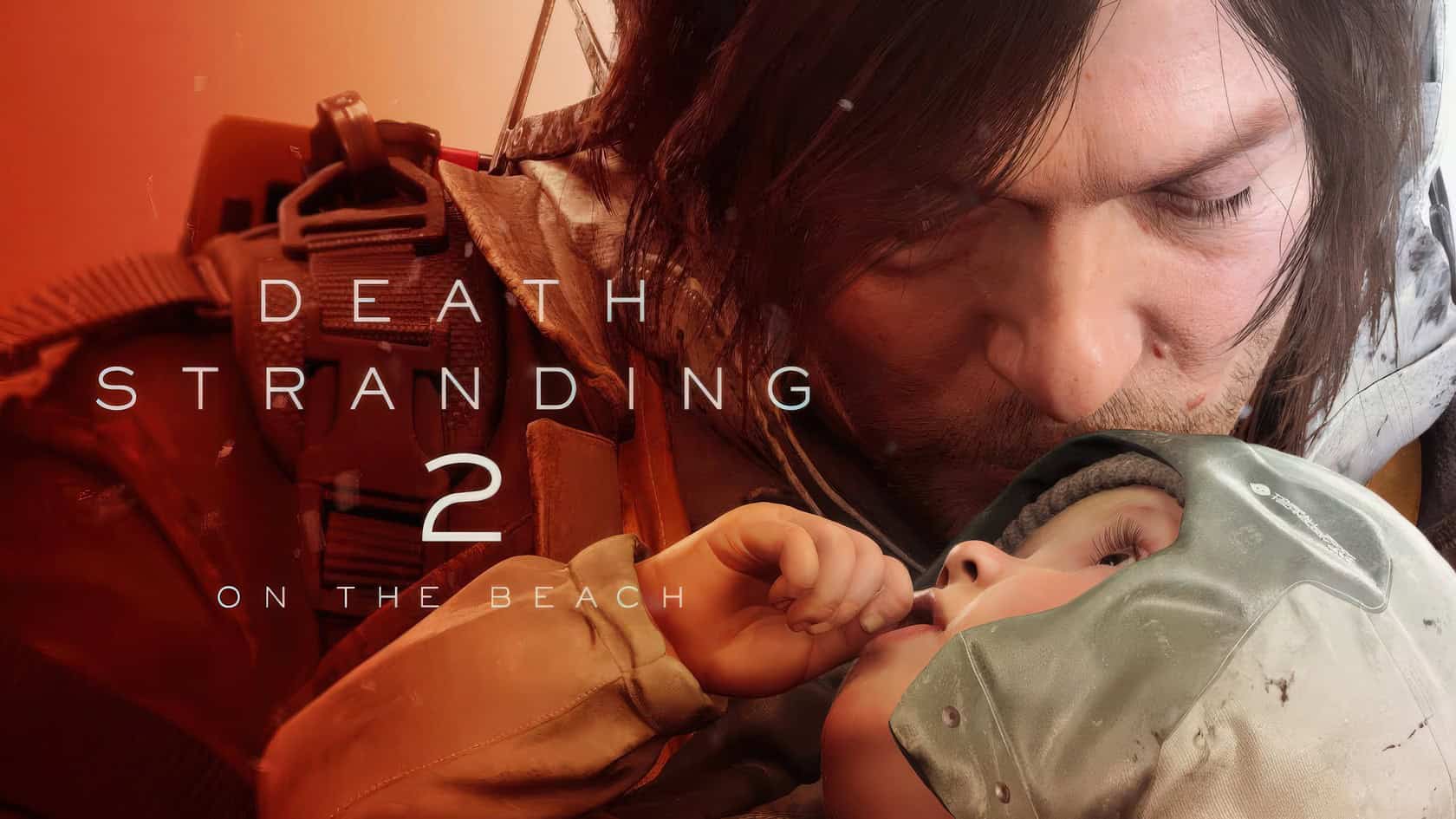 A rugged man in a worn olive jacket sits on a custom off-road vehicle in a barren, sandy landscape. Death Stranding 2 3