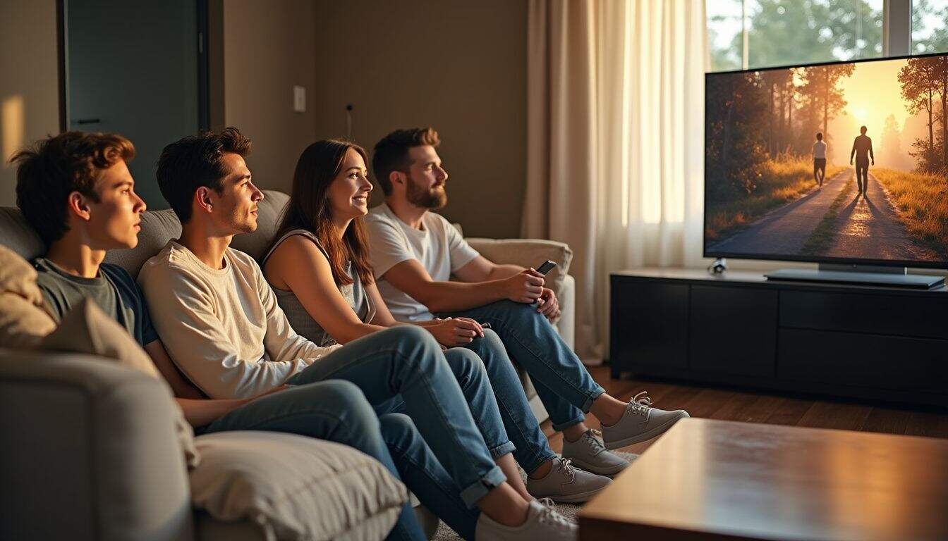 A group of five friends enjoys a casual gathering on a couch, engaging in conversation while playing an immersive video game. A group of five friends enjoys a casual gathering on a couch, engaging in conversation while playing an immersive video game.