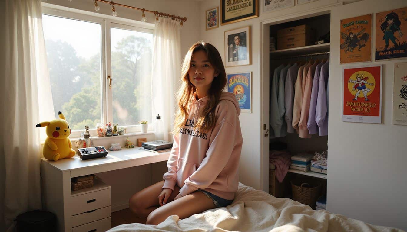 A cozy bedroom features a cluttered gaming desk, colorful hoodies, and personal touches that reflect a passionate gamer’s space. A cozy bedroom features a cluttered gaming desk, colorful hoodies, and personal touches that reflect a passionate gamer’s space.