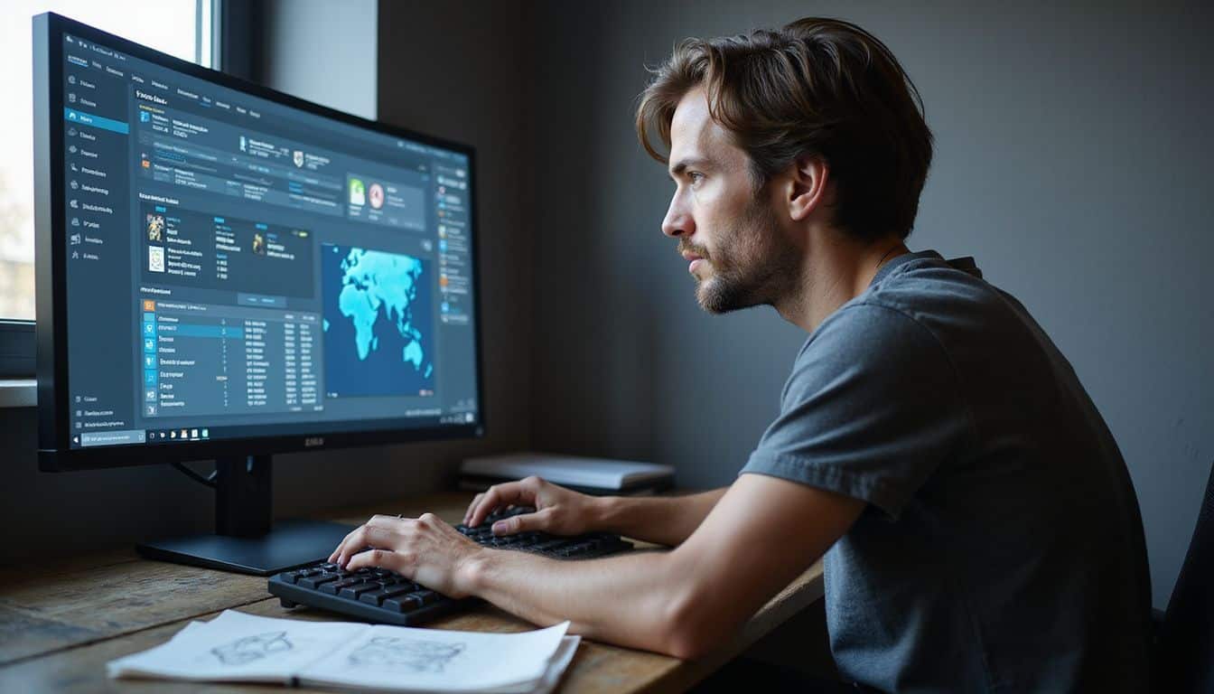 A focused designer sits at a cluttered desk, analyzing gameplay statistics on a computer in their creative studio. A focused designer sits at a cluttered desk, analyzing gameplay statistics on a computer in their creative studio.
