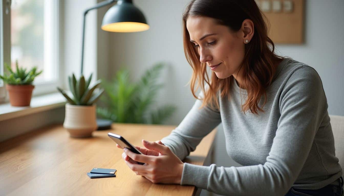 A woman in her mid-30s sits at a desk, focused on her smartphone displaying the Cash App interface. A woman in her mid-30s sits at a desk, focused on her smartphone displaying the Cash App interface.