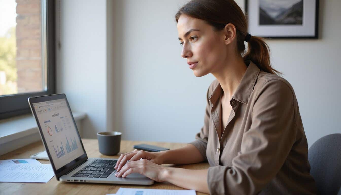 A marketer adjusts plans while reviewing a laptop and notes in a home office. A marketer adjusts plans while reviewing a laptop and notes in a home office.