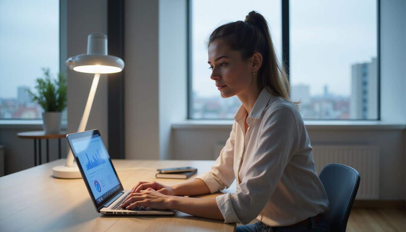 A specialist reviews engagement data and drafts a focused campaign plan on a laptop. A specialist reviews engagement data and drafts a focused campaign plan on a laptop.