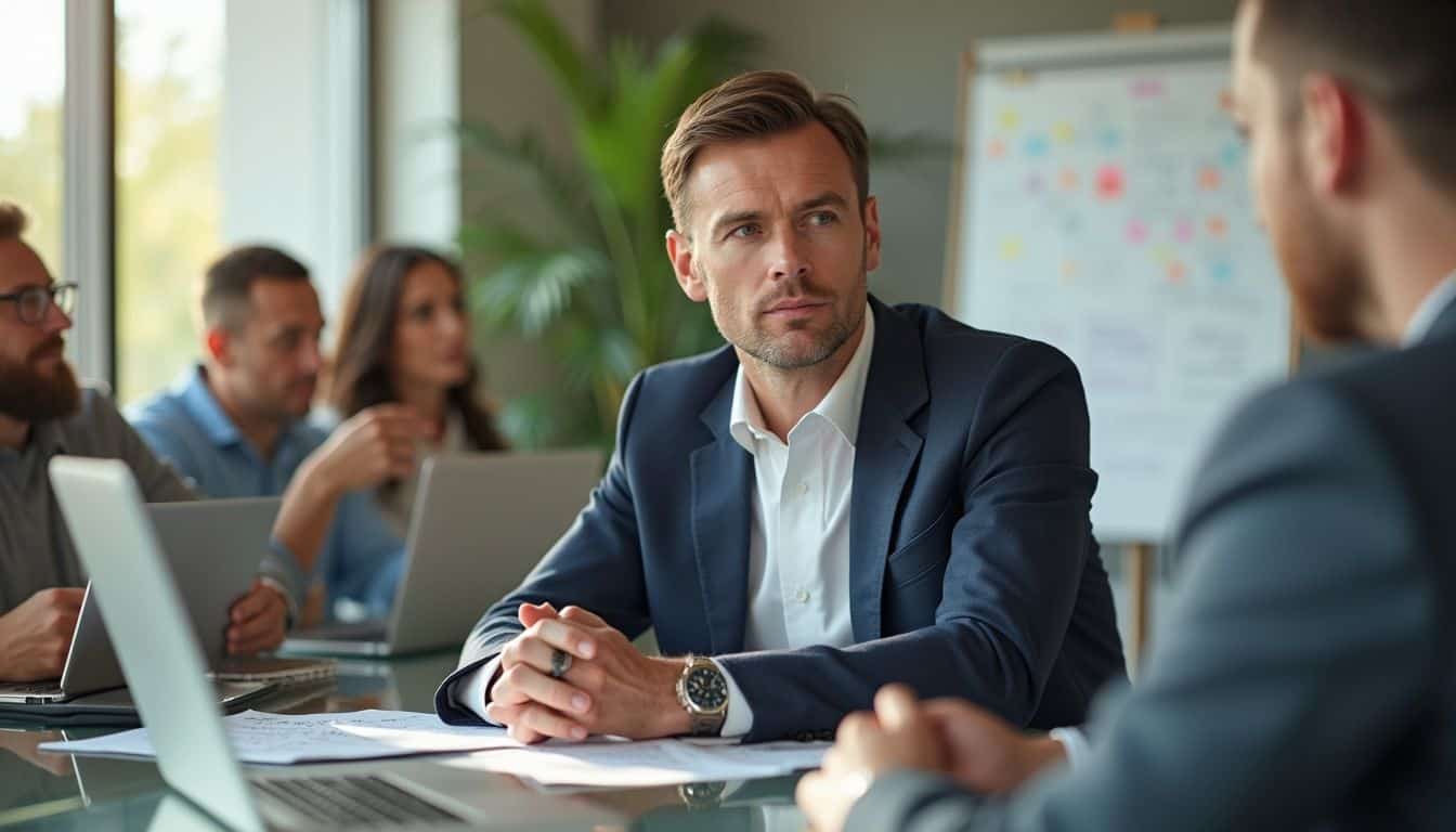 A part-time marketing executive leads a planning session with a cross-functional team. A part-time marketing executive leads a planning session with a cross-functional team.