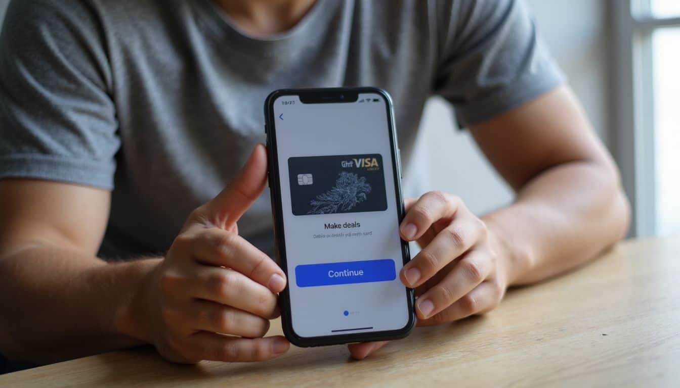 A person is using an iPhone to enter details for a Vanilla Visa gift card in the Apple Wallet app. A person is using an iPhone to enter details for a Vanilla Visa gift card in the Apple Wallet app.