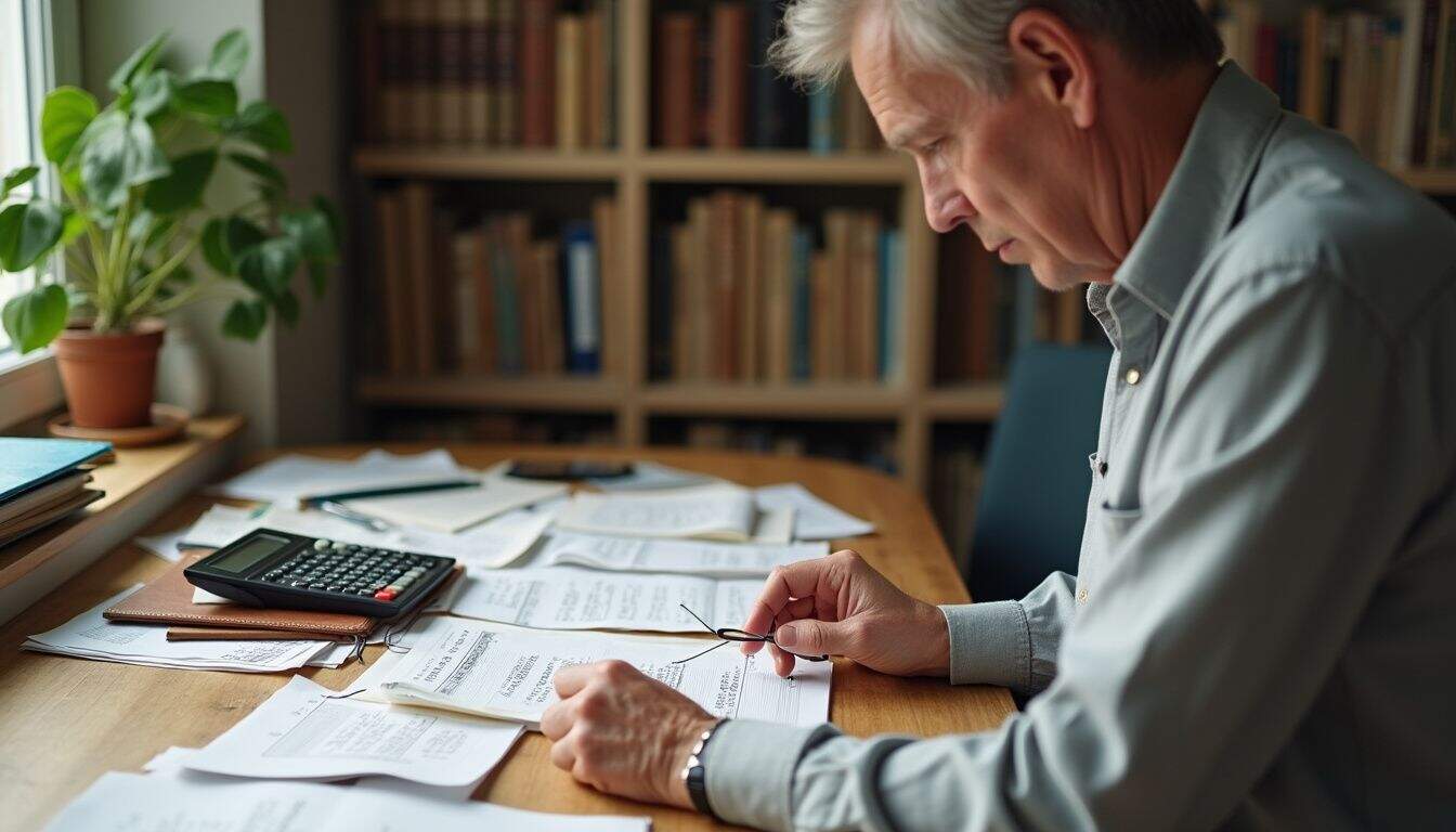 A founder sets a hiring budget with notes, calculator, and laptop on a desk. A founder sets a hiring budget with notes, calculator, and laptop on a desk.