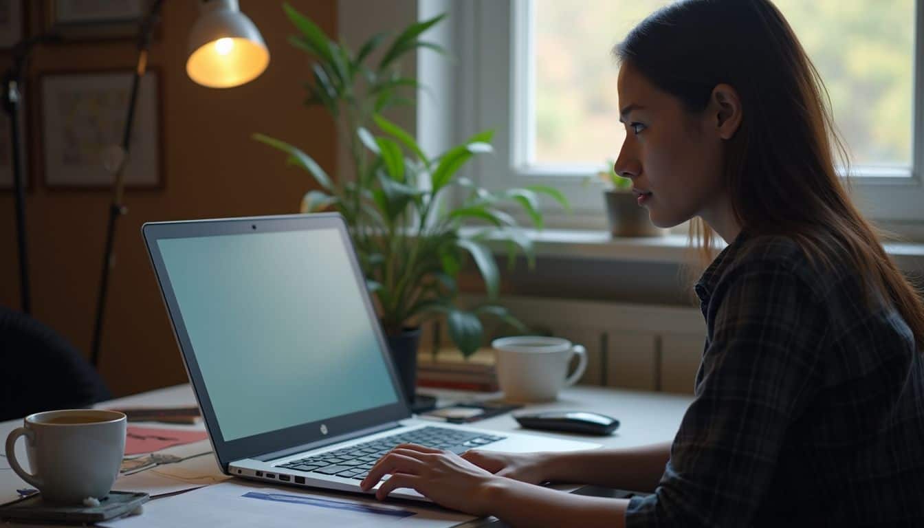 A person casually engages with a laptop on a cluttered desk, highlighting the risks of unsupervised online chatting. A person casually engages with a laptop on a cluttered desk, highlighting the risks of unsupervised online chatting.