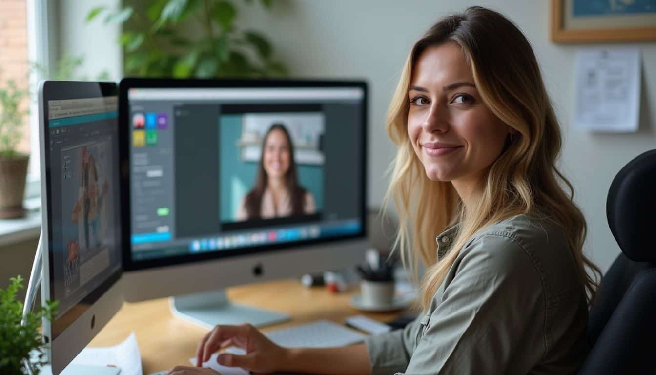 A woman in her 30s works at her desk, focused on her computer amidst a casual, lived-in office environment. A woman in her 30s works at her desk, focused on her computer amidst a casual, lived-in office environment.