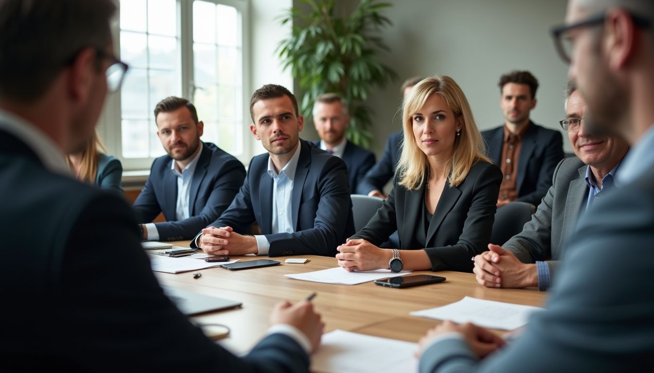 A diverse group of government officials engage in a relaxed discussion about AI laws around a cluttered conference table. A diverse group of government officials engage in a relaxed discussion about AI laws around a cluttered conference table.