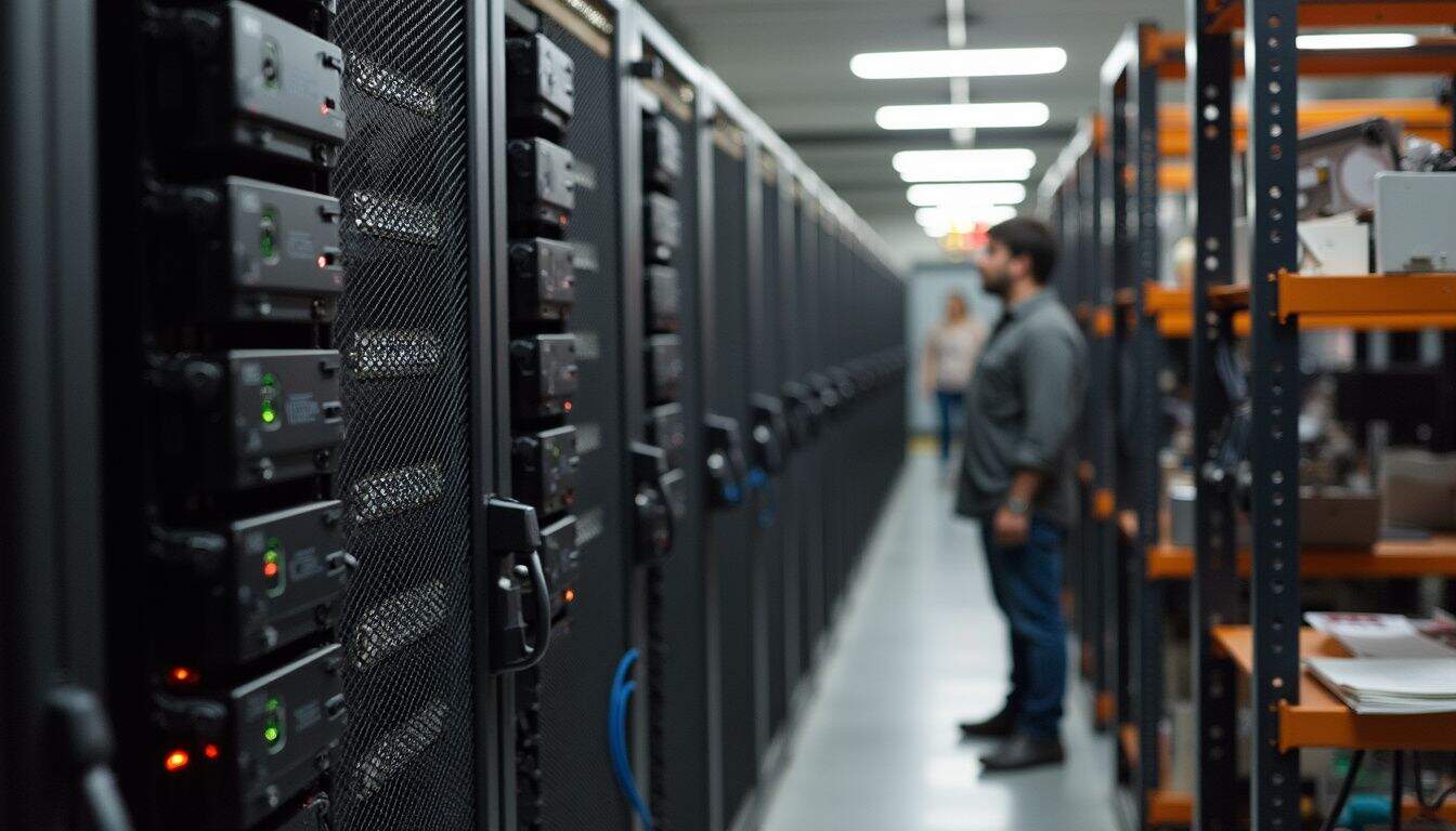 A casual server room features used gaming consoles, a tired worker, and a relaxed, everyday atmosphere. A casual server room features used gaming consoles, a tired worker, and a relaxed, everyday atmosphere.