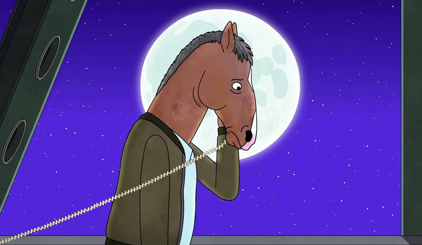 Depression in Cartoons: 12 Key Lessons from Eeyore to BoJack 3 Phone-line-horse-talking-on-phone-under-moonlight-night-scene.