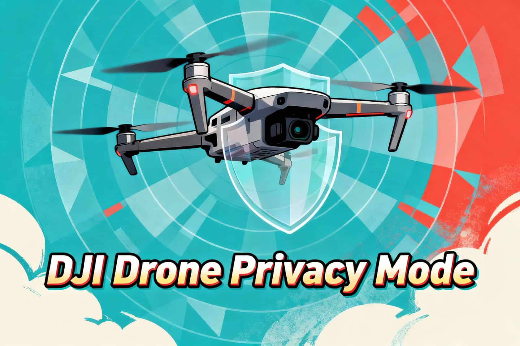 DJI Drone Privacy Mode: 7 Essential Controls to Secure Your Flight Data 1 Drone privacy mode illustration with shield, digital graphics, and a drone icon emphasizing cybersecurity and privacy protection concepts for tech enthusiasts.